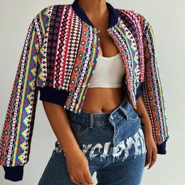 Women's Jackets Vintage Single Breasted Long Sleeve Tops Bomber Coat Casual Ladies Outfits African Print Bombers Jacket Winter Fall Coats