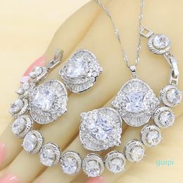 Wedding Jewelry Sets Luxury White Zircon Silver Color For Women Birhtday Earrings Rings Necklace Pendant Bracelet Gift Box