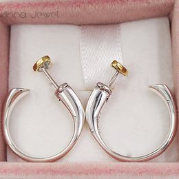 Authentic 100% 925 Sterling Silver Pandora Two Hearts Hoop Stud Earrings With Clear Cz Fits European 296576