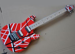 Factory Wholesale Red Striped Electric Guitar with Floyd Rose,Maple Fretboard