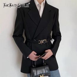 Temperament Patchwork Sashes Blazer For Women Notched Long Sleeve Casual Solid Blazers Female Fashion Spring 210524