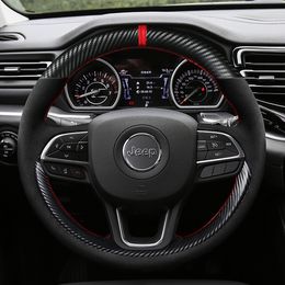 For Jeep Wrangler Compass Grand Commander Renegade Grand Cherokee Custom carbon Fibre leather hand-sewn steering wheel cover
