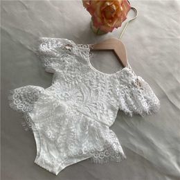 Baby Girls Dress Clothes Lace Embroidery Romper Ruffles Onesie for Lovely Toddler White Baptism 210529