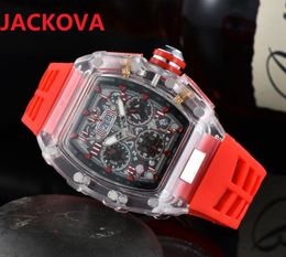 Mens Womens Hollow Sports Wristwatch 43mm Quartz Movement Male Time Clock Watch with Rubber Band men silicone belt Transparent Case Hour Wristwatch