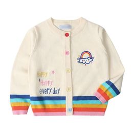 Kids Knit Cardigan Baby Girls Coat Cute Could Clouds Rainbow Pattern Cotton Clothes Boys ted 210521