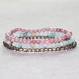 MG0051 4 mm Mini Gemstone Bracelet Set Amazonite Smoky Quartz Jewellery New Design Rhodonite Women`s Yoga Mala Bracelet