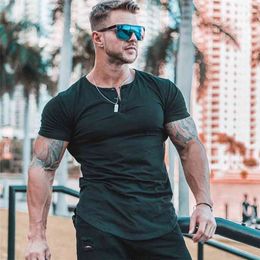 Men T-shirt Cotton Short Sleeve Undershirt Male Solid Mens Tee Tops Summer Brand Clothing Bodybuilding Fitness T Shirt Homme 210707