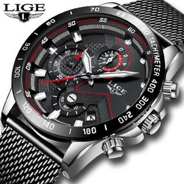 LIGE Watch Men Fashion Business Casual Stainless Steel Watch Mens Watches Top Brand Luxury Waterproof Clock Relogio Masculino 210527