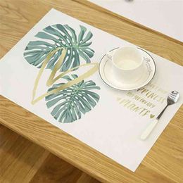 4 Pcs / Set Creative Fresh Placemat Plant Printing Household Non-slip Insulation Ins Nordic Style Pvc Material Table Mat 210423