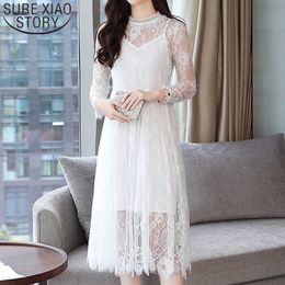 Fashion women dresses spring ladies elegant dress A-Line Solid Full Empire lace dress white dress women full 2925 50 210527