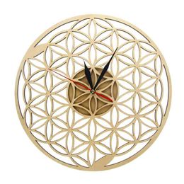 Flower of Life Intersect Rings Geometric Wooden Wall Clock Sacred Geometry Laser Cut Clock Watch Housewarming Gift Room Decor 210325