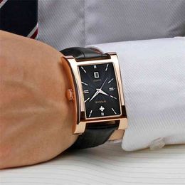 Luxury Men's Square Watches Top Brand WWOOR Business Sport Quartz Clock Man Leather Waterproof Date Wristwatch Relogio Masculino 210329