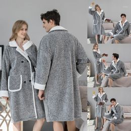 Women's Sleepwear Unisex Winter Pocket Long Sleeve Fashion Lovers Pyjamas Flannel Homewear Soft Warm Couples Nightwear