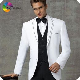 vintage white tuxedo Canada - Vintage White Men's Classic Wedding Suits Black Vest Slim Fit Groom Tuxedo Groomsmen Suit Man Blazer 3Piece Costume Homme Ternos & Blazers