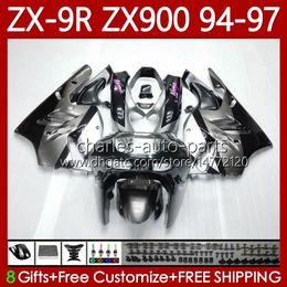 Fairings Kit For KAWASAKI NINJA ZX-9R ZX 9R 9 R 900 CC ZX9 R ZX9R 94 95 96 97 Bodywork 100No.66 ZX900 900CC ZX-900 1994 1995 1996 1997 Black Grey ZX900C 94-97 OEM MOTO Body