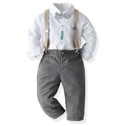 2021 Trendy Children's Roupas Conjuntos Branco Camisa Roupa FormalBoutique Crianças Roupas Gentleman Terno Meninos Outfits Ropa de Bebe H1023