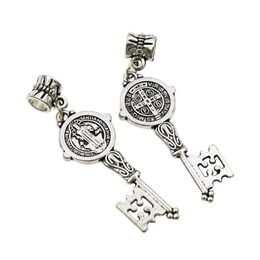 Catholicism Benedict Medal Cross Smqlivb Key Loose Beads Alloy Charm Antique Silver Dangle Fit European Bracelets B1686 52.2x16.4mm