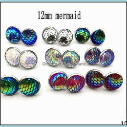 Stud Earrings Jewellery 2021 Shinny Round Glitter Druzy Drusy Various Colour Cute For Women Drop Delivery 71Djh