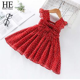 HE Hello Enjoy Girls Dress Summer 2020 Baby Kids Chiffon Polka Dot Sleeveless Party Princess Dresses Children Clothing 2-6 Year Q0716