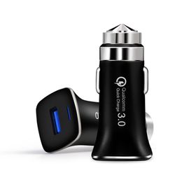 Universa One USB QC3.0 Car Charger 304 Stainless Steel Safety Hammer 9V Cigarette Lighter LED Quick Charging For Mobile Phone