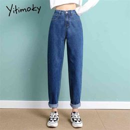 Yitimoky High Waist Jeans Woman Straight Sky Blue Denim Pants Plus Size Elastic Washed Casual Vintage Streetwear Mom Jeans Women 210322