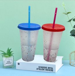 cheapest!!24oz Colour Changing Cup Plastic Drinking Tumblers with Straw Summer Reusable cold drinks cup magic Coffee beer mugs GGA4295