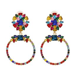 Luxury Crystal Earrings For Women Geometric Shiny Big Rhinestone Hanging Earrings Wedding Bridal Jewelry