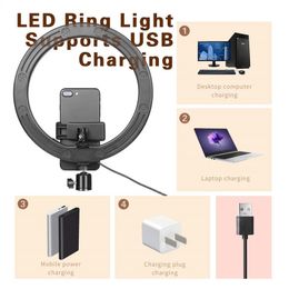 16 26cm USB LED Ring Light Photography Flash Lamp With 130cm Tripod Stand For Makeup Youtube VK Tik Tok Video Dimmable Lighting