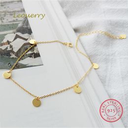 Leouerry 925 Stering Silver Simple Gold Plated Wafer Tassel Summer Beach Anklet for Women Girl Fashion Foot Bracelet Jewelry