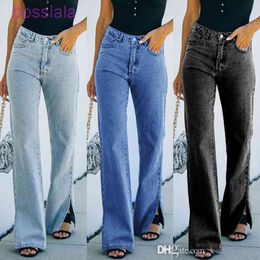 Autumn Women Jeans New Washed Split Net Red Selected Waist Temperament Denim Pants Casual Trouser With Pocket