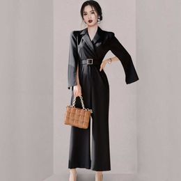 Solid Office Work Jumpsuit Black Elegant Women Spring Glamorous High Waist Cloak Sleeve Slim Wide Leg Jumpsuits 210529