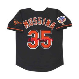 Stitched Custom Mike Mussina 1997 Black Jersey w/ Jackie 50th Patch add name number Baseball Jersey