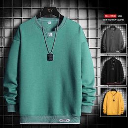 Fashion Hoodies Men Round Collar Solid Colour Mens Sweatshirts Long Sleeve Trendy Streetwear Male Pullovers Casual 4XL 211217