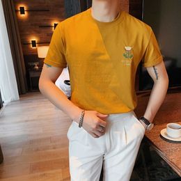 Short Sleeve T Shirt Men Embroidery O-neck Tops Tees Summer Solid Colour Casual T-Shirt Breathable Comfortable Streetwear 210527