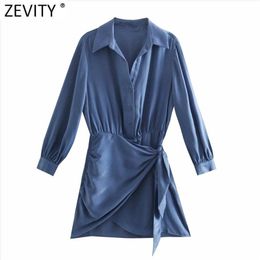 Zevity Women Fashion Solid Colour Bow Tied Decoration Casual Slim Shirt Dress Office Lady Chic Breasted Business Vestidos DS8139 210630