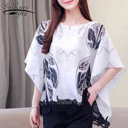 Loose chiffon blouse Women Tops and Blouse 's Short Sleeve Summer Clothing Korean Large Size Bat 4490 50 210521