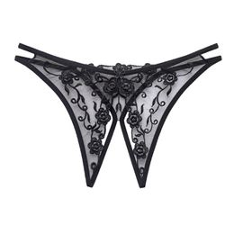 Sexy Women g-strings Flower Embroidered Mesh Ladies Transparent T-Back Lace G-string Woman Temptation Thong Sex Female Underwear Pants