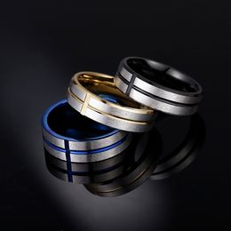 Groove Cross Band Rings Stainless Steel Blue Black Gold Finger Ring for Women Men Fashion Jewellery Will and Sandy