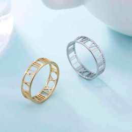 Cooltime Classic Roman Numerals Stainless Steel Couple Rings Rose Gold Colour Ring for Women Men Fashion Jewellery Anniversary Gift