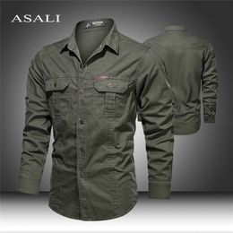 Military Army Shirt Men Spring Casual Brand Long Sleeve Streetwear Solid Colour Cotton Fashion Slim Fit Clothing 210716