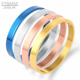 Fysara Simple Couple Jewellery Stainless Steel Rose Gold-color Smooth Flat Buckle Bracelets & Bangles for Men Women High Quality Q0719
