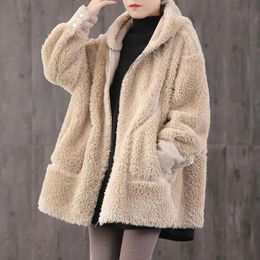 Women's Fur & Faux Plus Size Autumn Winter Coat Hooded Jacket Loose Lambswool Casual Thick Warm Lamb Wool Female Outerwear Clothes