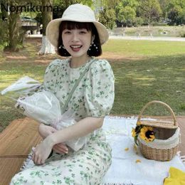 Nomikuma Summer Dress Women Robe Slim Waist Short Sleeve Floral Printed Dresses Korean Fashion A Line Vestidos Mujer 210514