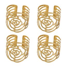-4 unids anillos de servilleta dorada ahueca hacia fuera hebillas de rosa hebillas de hierro elegante cena mesa configuración decoración para