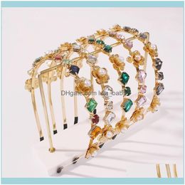 Hair Jewelryhair Clips & Barrettes Female Pearl Luxury Headband For Woman Baroque Stained Glass Crystal Alloy Band Jewellery Drop Delivery 202