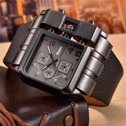 Oulm 3364 Casual Wristwatch Square Dial Wide Strap Men's Quartz Watch Luxury Brand Male Clock Super Big Men Watches montre homme 210329