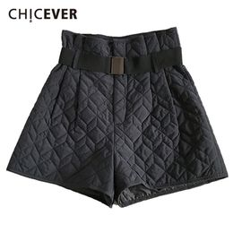 CHICEVER Korean Shorts For Women High Waist Sashes Pockets Minimalism Plus Size Cotton Loose Short Female Fashion Clothing 210611