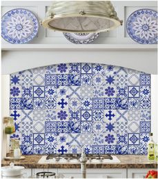 Flower garden stair floor tile Hand painted blue white ceramic tiles with concave convex and bright surface