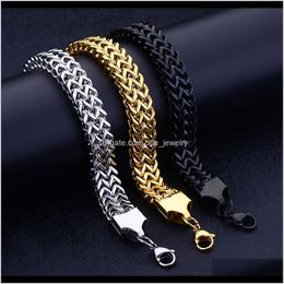 Link Bracelets Jewelrywholesale 12Mm 316L Titanium Steel Sier Gold Black Colour Front Back Chain Bracelet Bangles Cool Fashion Mens Dff0732