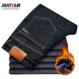 Jantour Brand Winter Warm Fleece Men's Jeans Thick Stretch Denim Jean Straight Trousers Fashion Male Cotton Pants Men 42 44 210716